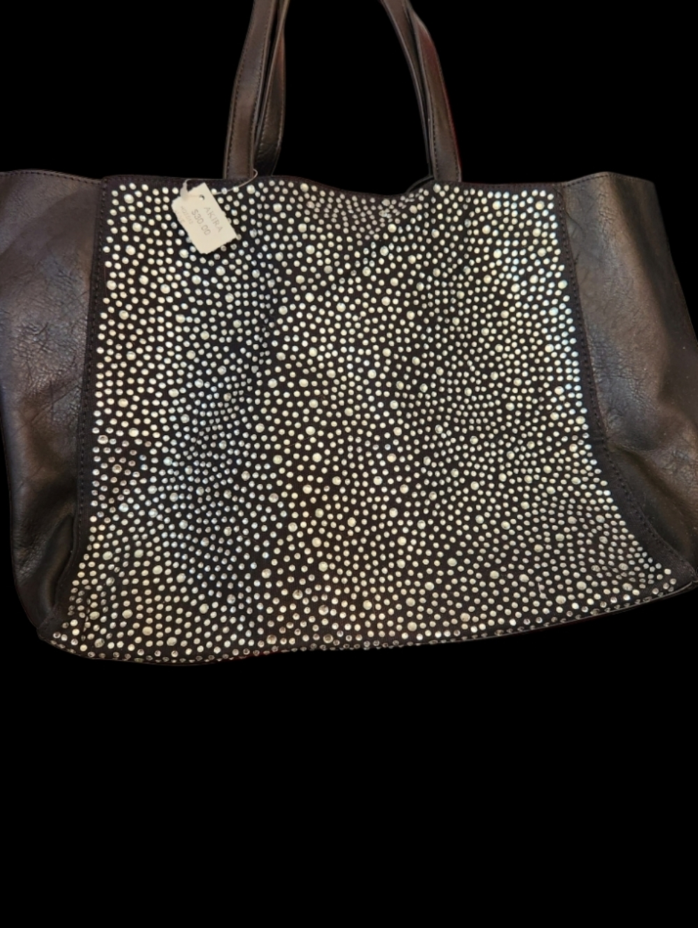 AKIRA Black Tote with Silver Stud Panel■ Firm